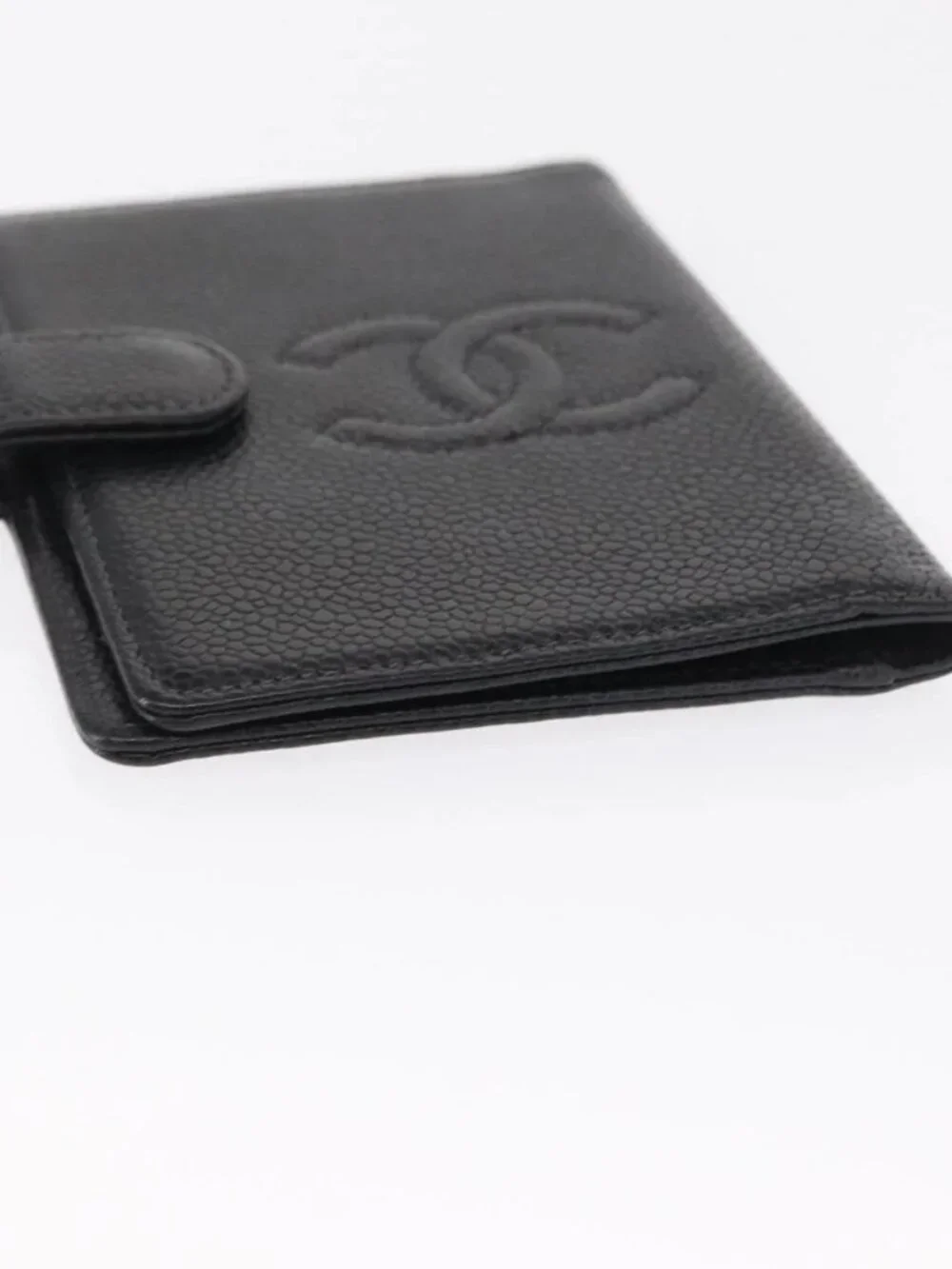 CHANEL Day Planner Cover Grained Calf Skin Black Gold CC Auth 162550